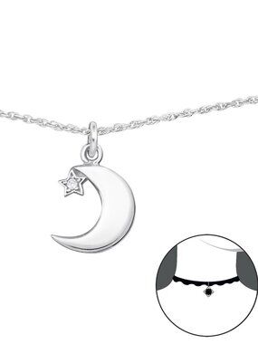 Sterling Silver Moon and Star Choker